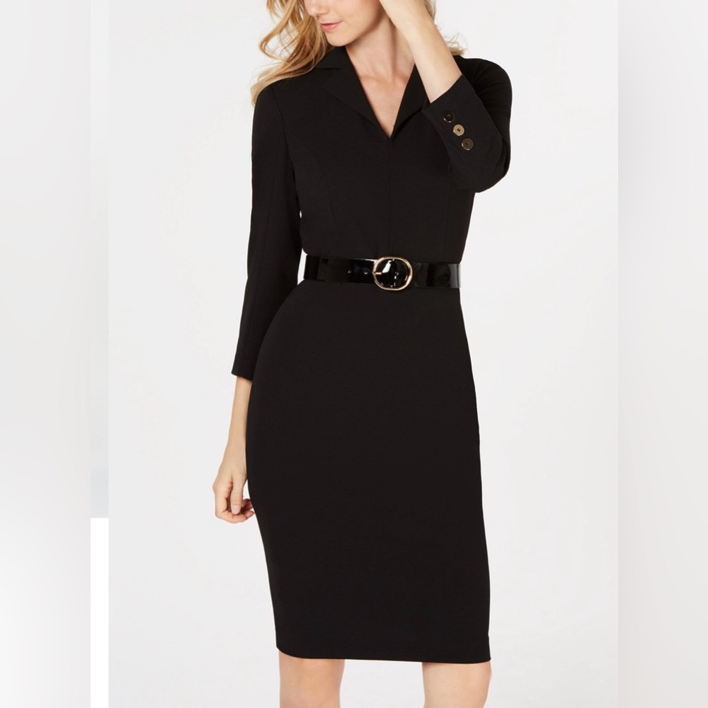 Calvin Klein Black Long Sleeve Dress with Belt